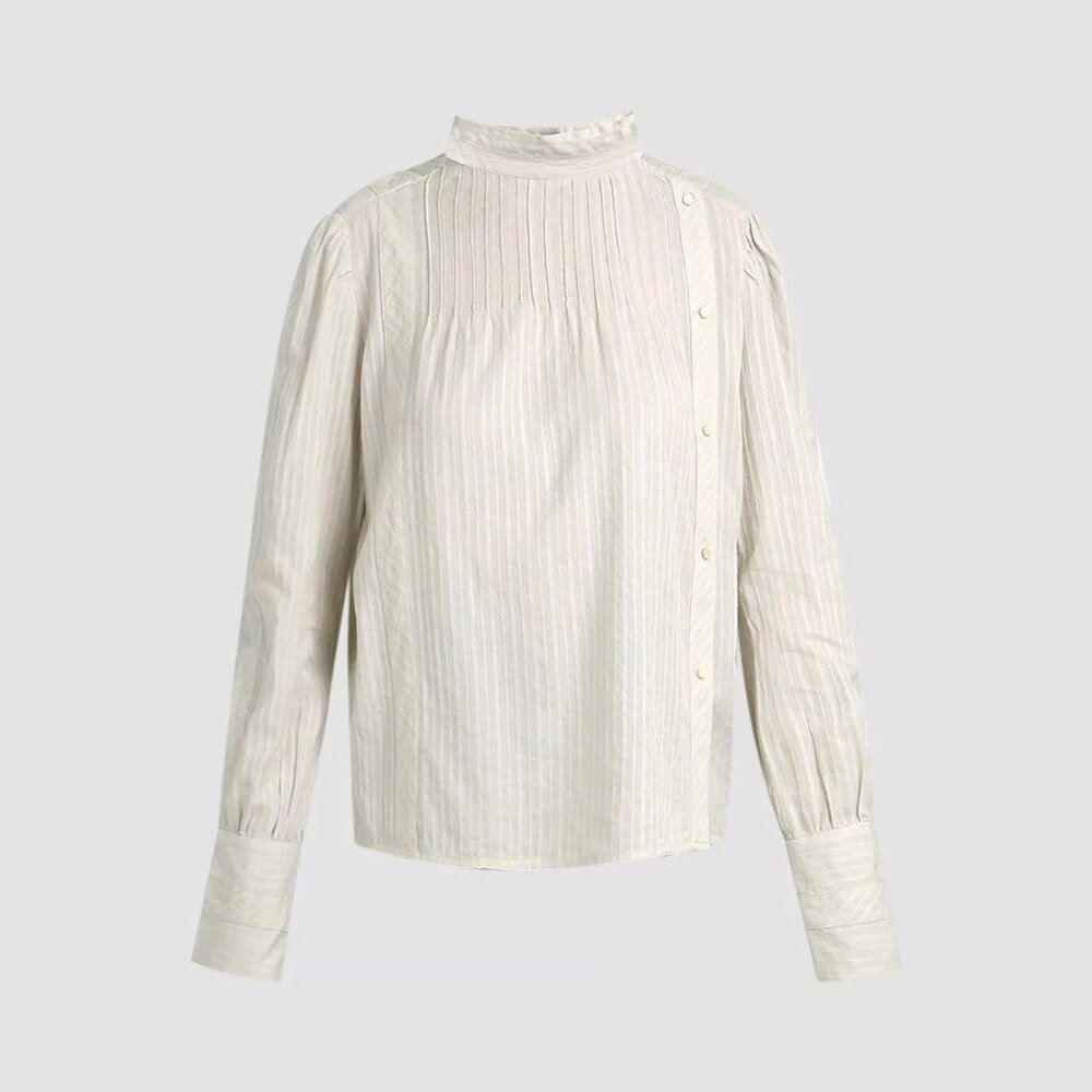 Isabel Marant Etoile Oak High Neck Cotton Top Ecru Ivory Size FR 42 / US 10